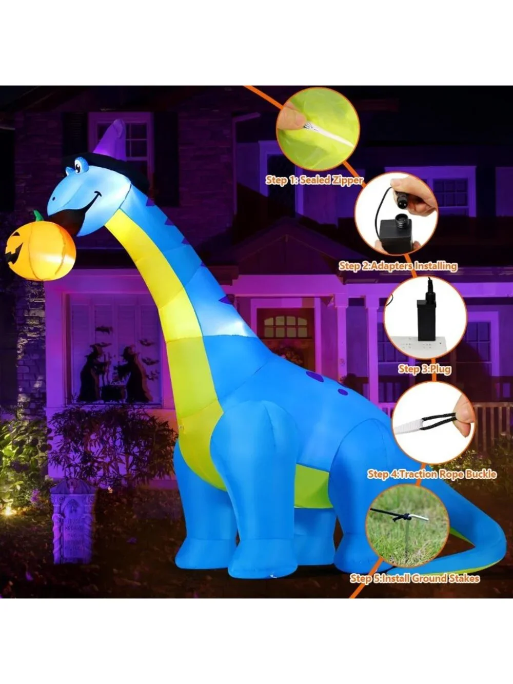 10 FT Inflatable Halloween Dinosaur Pumpkin Decoration with Shaking Head